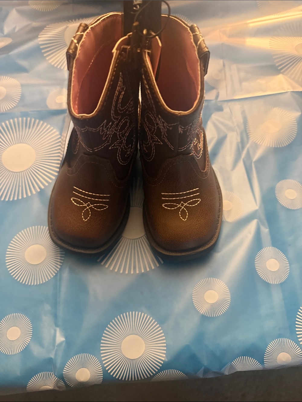 Wonder Nation Girls Brown Western Cowboy Boots with Pink Lining Size 5